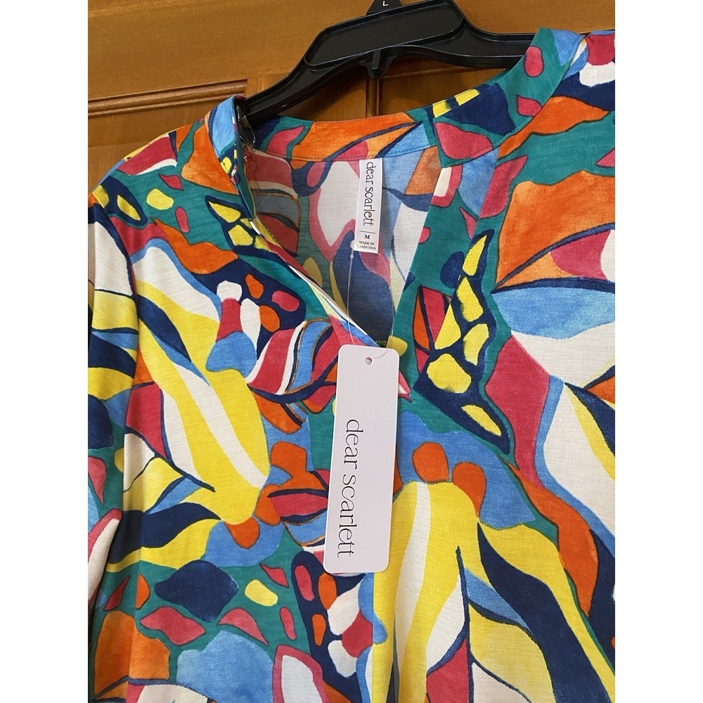 Dear Scarlett Boho Blouse Size Medium Roll Tab 3/4 Sleeves Mod Colorful NEW